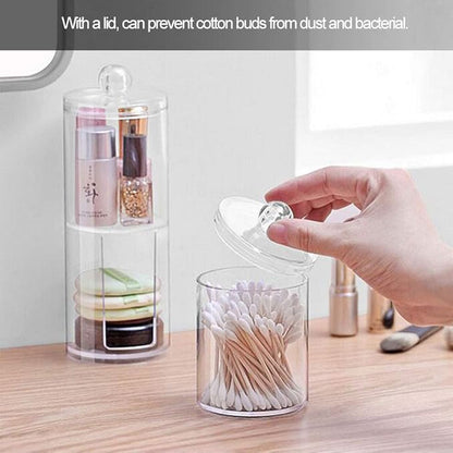 Cotton Swab Container, Acrylic Cotton Ball Holder with Lid, Cotton Swab Dispenser Cotton Rounds Holder Round Cotton Bud Case Acrylic Cotton Swab Holder for Organizing Cotton Swab