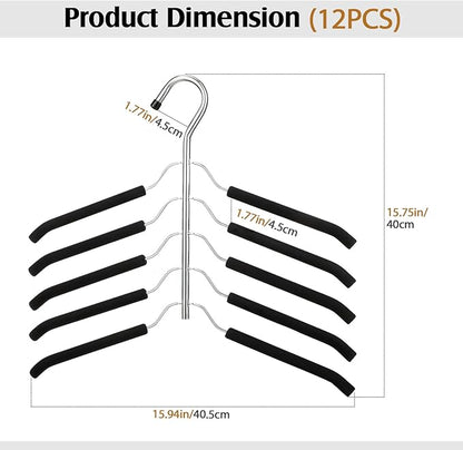 Ripeng Space Saving Clothes Hanger 12 Packs 5 in 1 Multi Layer Anti Slip Metal Heavy Duty Stainless Steel Sweater Shirt Clothes Hangers Closet Storage Organizer (Black, Style 1)