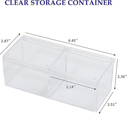 3 Pack Bathroom Canister with Divider, Plastic Vanity Drawer Storage Jars with Lid for Cotton Balls, Makeup Pads, Hair Ties, Clear Desk Drawer Container for Home Office Supplies