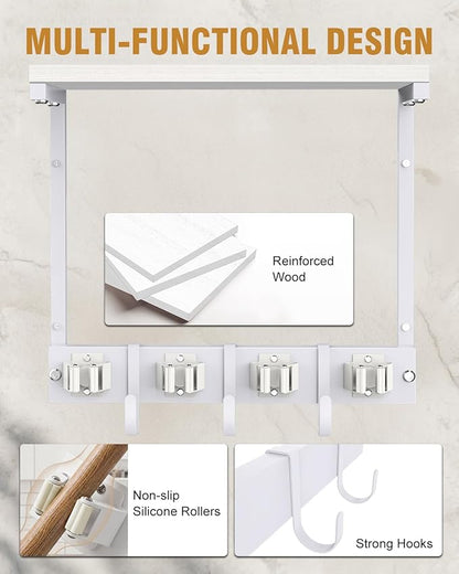 Supforce Small Broom Holder Wall Mount with Cleaning Supplies Organizer, White