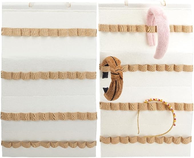 Felt Hanging Headband Holder with 40 Elastic Hair Bows Organizer White Wall Headbands Display Storage Ribbon Hair Hoops Hairbands Hair Accessory Holder Wall Hanging Decor for Home Women