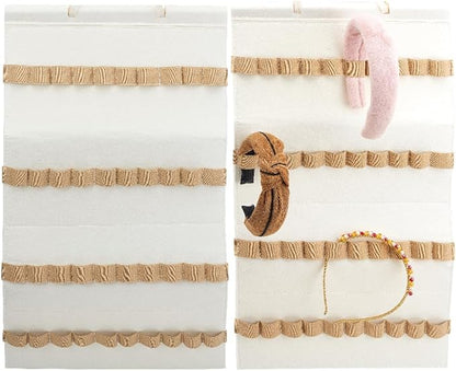 Felt Hanging Headband Holder with 40 Elastic Hair Bows Organizer White Wall Headbands Display Storage Ribbon Hair Hoops Hairbands Hair Accessory Holder Wall Hanging Decor for Home Women