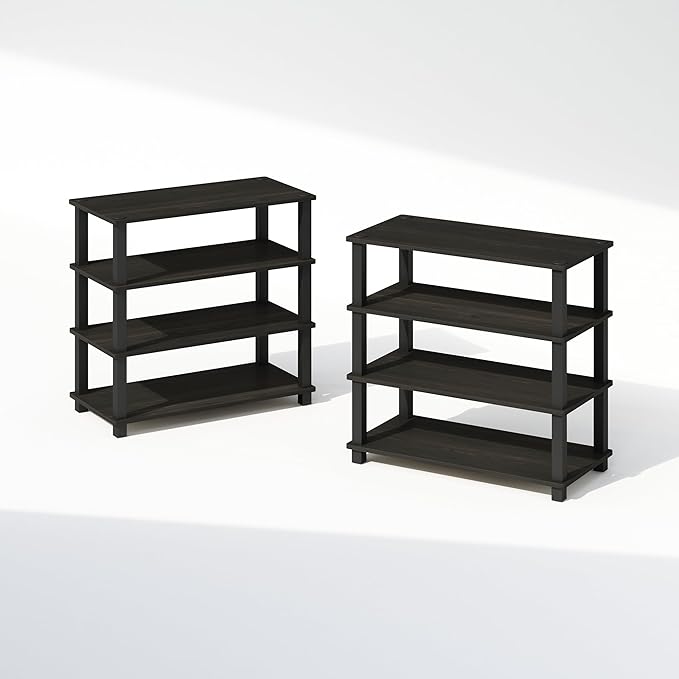 Furinno Turn-S-Tube Set of 2 Shoe Rack, 4-Tier Shoe Organizer, Shoe Storage with Multipurpose, 11.6 x 23.6 x 22.3, for Closet Entryway, Office, Garage, Espresso/Black, Set of 2