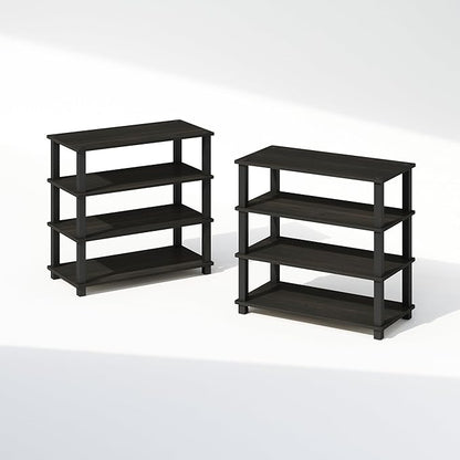Furinno Turn-S-Tube Set of 2 Shoe Rack, 4-Tier Shoe Organizer, Shoe Storage with Multipurpose, 11.6 x 23.6 x 22.3, for Closet Entryway, Office, Garage, Espresso/Black, Set of 2