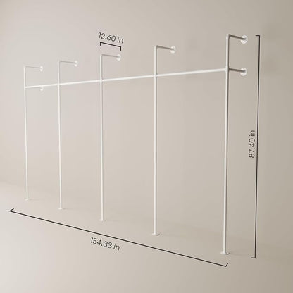 pamo White Clothing Rack Wall Mounted – Pipe Closet System in White Powder-Coated Steel – 154" W × 87" H, 970 lbs – Walk-In Closet & Bedroom