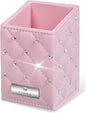 LORYP Makeup Brush Holder Crystal Brushes Cup Pink PU Make up Brush Case Bag Storage for Women