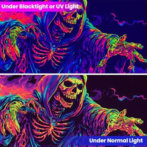 Blacklight Halloween Tapestry Horror Moon Night Scary Cemetery Pumpkin Lantern Halloween Tapestry Wall Hanging Skull Horror Poster Banners for Bedroom Livingroom (Skull man, 79L" x 59W", Unframed) - Image 4