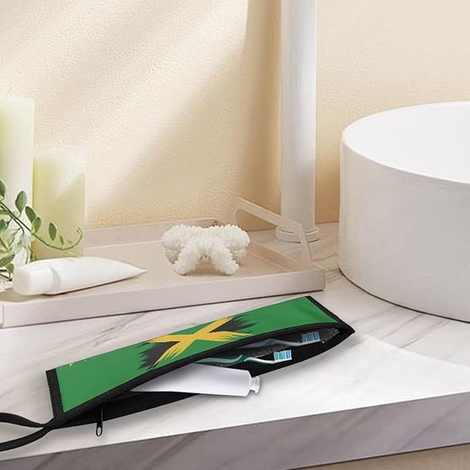 Jamaica Flag Portable Utensil Pouch Reusable Silverware Bag Travel Cutlery Carrying Case Stainless Steel Straws Pouch Chopsticks,11.8 Inch