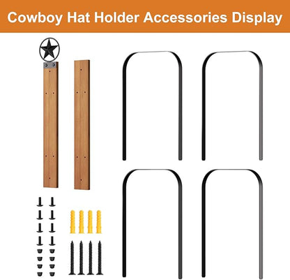 Cowboy Hat Rack, 4-Piece Western Hat Rack For Wall with Natural Wooden Board, Gift Cowboy Hat Holder for Wall Décor Keeps Original Shape of Hat