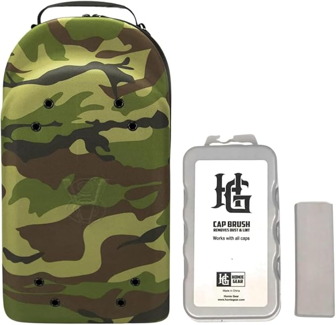 Homiegear Hat Carrier Case with Cleaning Brush, Water Resistant Storage Bag, Crush Proof Design, Shoulder Strap (12 Hat, Camo)