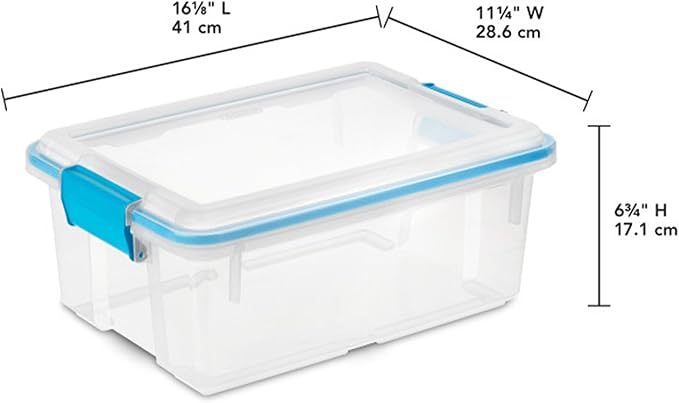 Sterilite 12 Qt Gasket Box, Stackable Storage Bin with Latching Lid and Tight Seal, Plastic Container to Organize Basement, Clear Base and Lid, 6-Pack