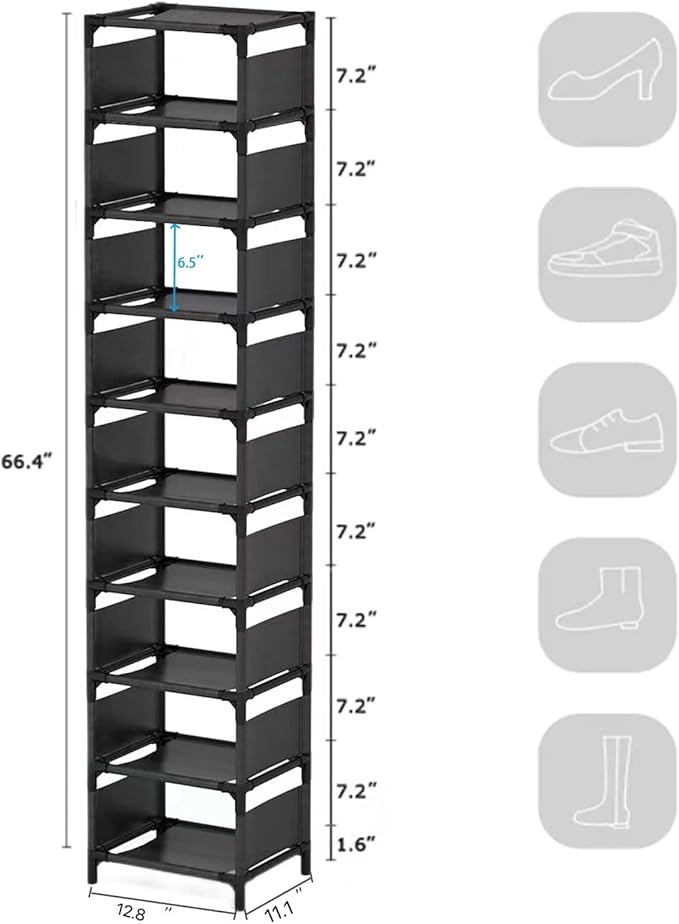 10-Tier Vertical Shoe Rack, Tall Narrow Shoe Shelf Space Saving Organizer for Entryway Door Small Space