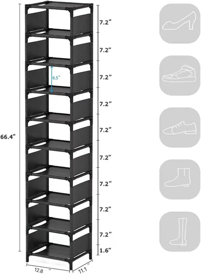 10-Tier Vertical Shoe Rack, Tall Narrow Shoe Shelf Space Saving Organizer for Entryway Door Small Space