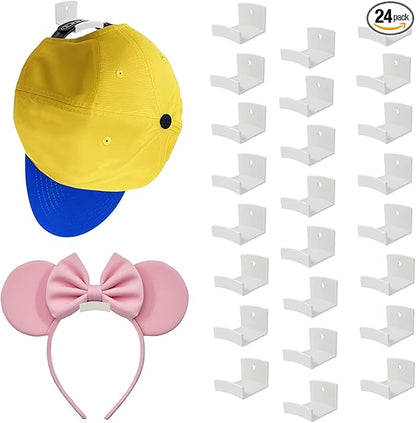 FAYYGYH 24 Packs Wall Cap Hooks, Strong Adhesive Hat Rack, Stylish Home Decor, Two Installation Methods, Hat Display Organizer, Hat Organizer, Wall-Mounted Hat Rack, No Drilling Required (White)