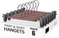 Wooden Pants Hangers with Clips 6 Pack, Heavy Duty Adjustable Clip Non Slip Skirt Hanger for Jeans, Trousers, Short, Clothes, Space Saving Closet Organizer (Black, 6 Pack)