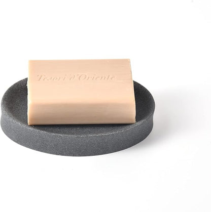 IMEEA Oval Resin Soap Dish for Bathroom Sink Stone-Look Soap Tray Holder for Bar Soap, Sponge or Shampoo Bar (Grey)