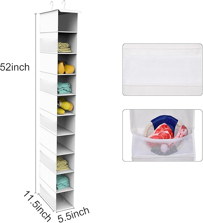 Libeder Hanging Shoe Organizer, 10-Shelf Closet Organizer with 6 Mesh Side Pockets