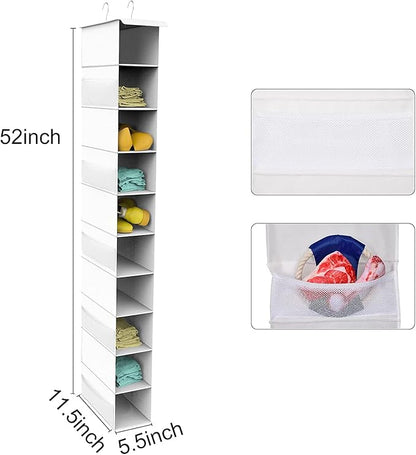 Libeder Hanging Shoe Organizer, 10-Shelf Closet Organizer with 6 Mesh Side Pockets