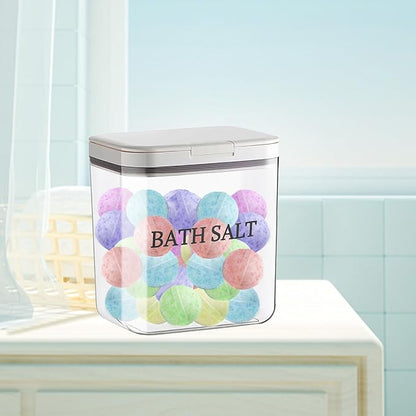 Bath Salt Jar Airtight Lid, Bath Container With Scoop, Bathroom Storage Canister One-Click Pop-Up Design, Clear Jar Bath Tub Accessories For Women Bombs 2L - BPA Plastic