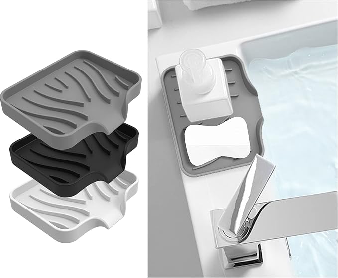 3 Pack Bar Soap Holder, Soap Dish for Shower, Easy to Clean, Soft Silicone Soap Holder, Self Draining Waterfall Soap Holder/Tray/Saver for Bathroom, Kitchen, Bathtub, Keep Soap Dry, Extend Soap Life