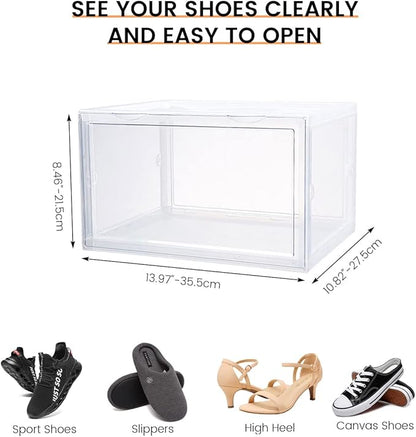 Shoe Boxes Clear Plastic Stackable, Harder Shoe Storage Boxes with Lids, Powerful Load-Bearing, Space Saving and Easy Assembly for Kids Men Women (Transparent)