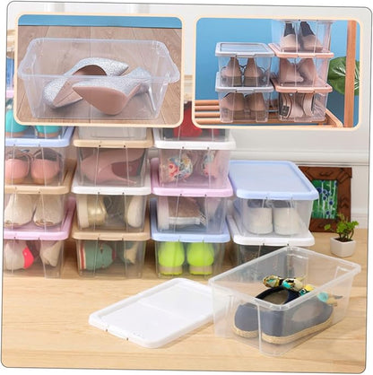 SEWACC Stackable Plastic Shoe Storage Boxes with Lids, Household Shoe Organizer Cases for Closet and Kitchen, 2pcs Set