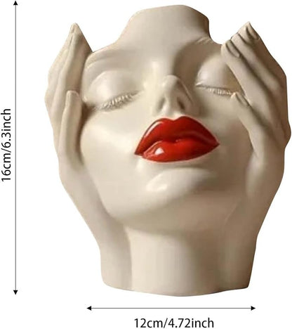 Women's Head Shape Boho Feminist Decoration, Minimalist Statue Storage Decor Face Makeup Brush Holder, Modern Statue Storage Makeup for Table Shelf Living Room Office (Beige 6.30 * 4.72 * 3.15in)