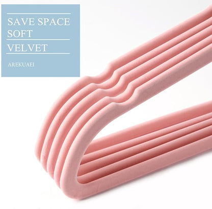 Premium Blush Pink Velvet Hangers (Pack of 50) Heavyduty - Non Slip - Copper/Rose Gold Hooks,Space Saving Clothes Hangers