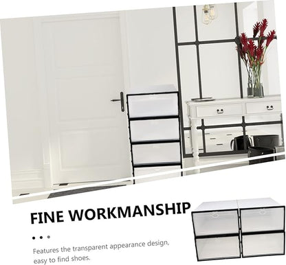4pcs Plastic Shoe Box Organizing Storage Containers Lids Bins for Shoes Home Organizer and Stackable Design