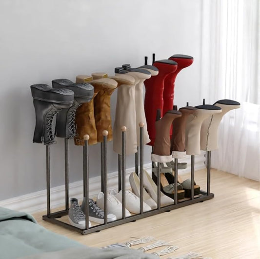 Boot Rack for Tall Boots, Free Standing Shoe Rack with 16 Posts, Holds 8 Pairs of Boots, Upside Down Storage Design Prevents Wrinkles & Creases, Metal Organizer for Closet, Entryway, Garage, Black