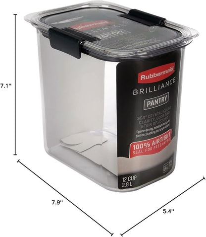 Rubbermaid Brilliance 12-Cup Airtight Food Storage Container,Perfect for Pantry Staples,Clear/Grey,(Pack of 2)