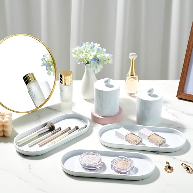 SheeChung Acrylic Vanity Tray Bathroom Storage Tray, 9.65 in x 4.5 in Catchall Holder, Countertop Sink Dispenser Organizer for Cabinet, Vanity, Shelf, Cupboard, or Closet Organization (2 Pack, White)