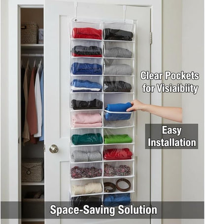 Over the Door Organizer, Extra Large Behind Door Storage of 26 Compartments, Over the Storage, Hanging Organizer for Closet, Diaper, Beige