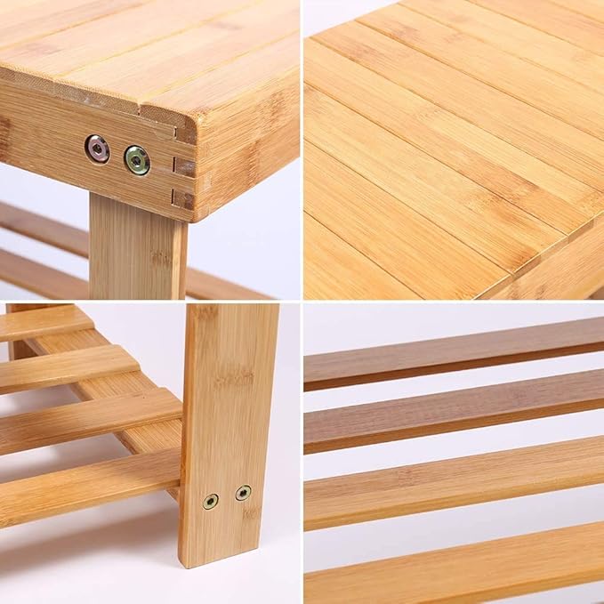 Bamboo Shoe Rack Bench with Boots Compartment , APLOS 3-Tier Shoe Organizer, Storage Shelf for Entryway Hallway Living Room, 35.43" L x 11.02" W x 17.72" H