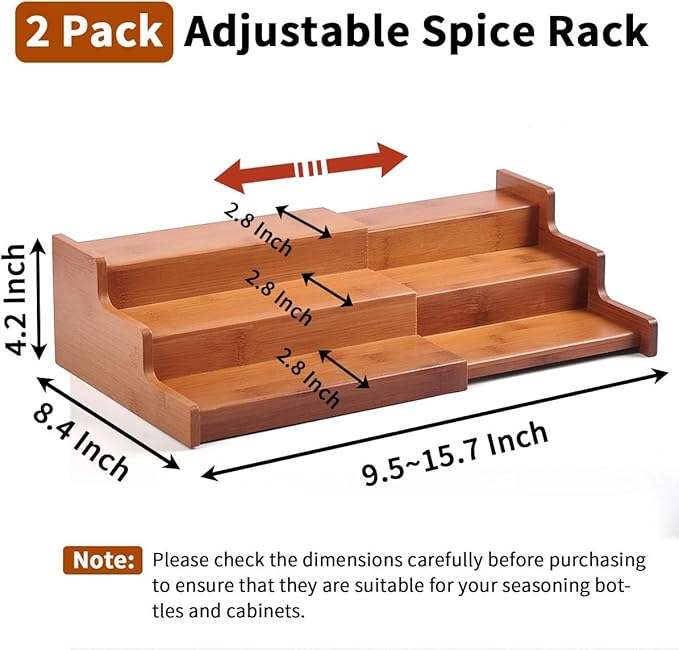 JinDoWin Spice Organization for Cabinet, Cabinet Spice Organizer, 3-Tier Spice Rack Organizer for Cabinet, Multi-Use Seasoning Organizer & Seasoning Rack (2, Dark Bamboo)