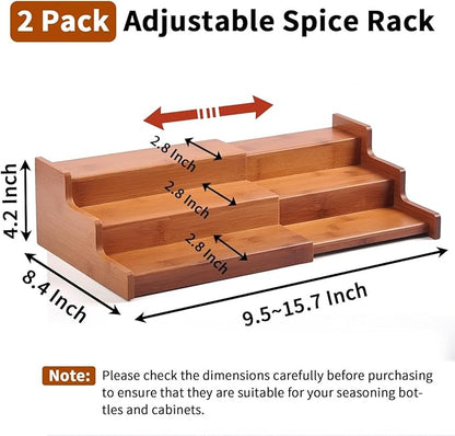 JinDoWin Spice Organization for Cabinet, Cabinet Spice Organizer, 3-Tier Spice Rack Organizer for Cabinet, Multi-Use Seasoning Organizer & Seasoning Rack (2, Dark Bamboo)