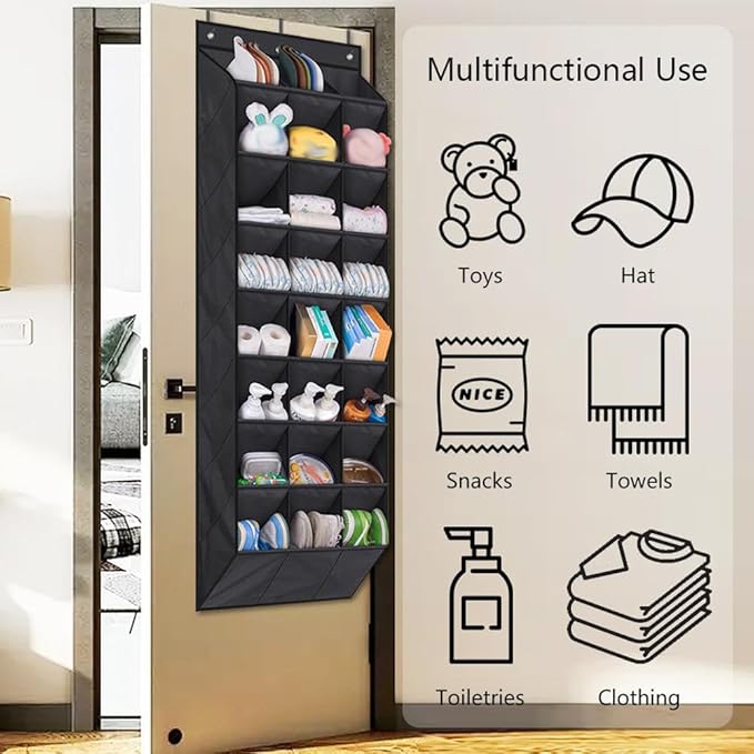 Over The Door Shoe Organizer for Closet, Hanging Shoe Rack Organiser with 24 Large Deep Pockets Shoe Holder for Sneakers Storage