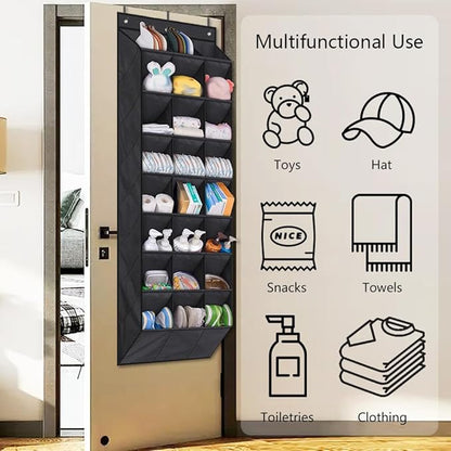 Over The Door Shoe Organizer for Closet, Hanging Shoe Rack Organiser with 24 Large Deep Pockets Shoe Holder for Sneakers Storage