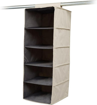 Covermates Keepsakes Hanging Closet Organizer – Heavy Duty Vertical Wardrobe Storage Shelves for Sweaters, Handbags, and Shoes – Acid-Free Interior Lining, Beige Heather