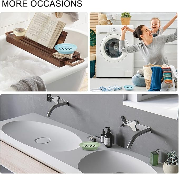 TCOTBE 2 Pack Soap Dishes,Removable Soap Drainers Plastic Soap Holder,Plastic Simple Double Compartment Drain Soap Box,Soap Saver Box Container for Bathroom,Blue, Green