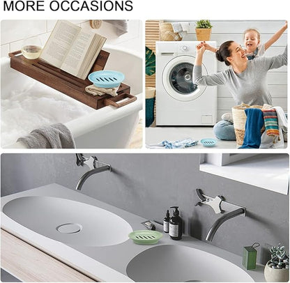 TCOTBE 2 Pack Soap Dishes,Removable Soap Drainers Plastic Soap Holder,Plastic Simple Double Compartment Drain Soap Box,Soap Saver Box Container for Bathroom,Blue, Green