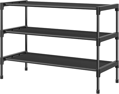 Simple Trending Shoe Rack, 3-Tier Shoe Organizer, Non-Woven Shoe Shelf Storage for Closet, Entryway, Bedroom, 27.5" Wide, Black
