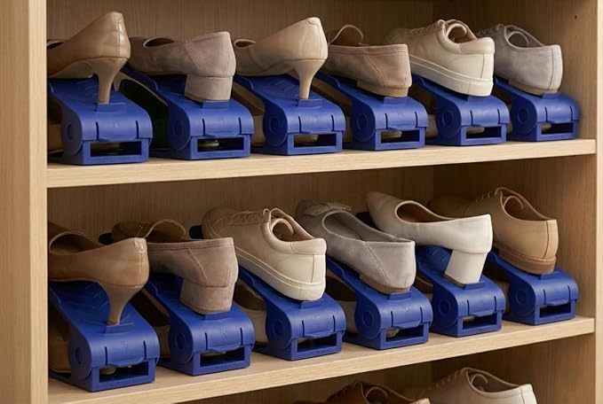 -12 p.c Adjustable Height Plastic Shoe Organizer (Blue)