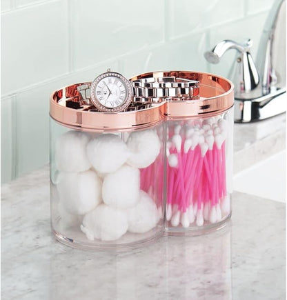 mDesign Plastic Canister Jar Organizer Set with Storage Lid - Home Decor Holder for Bathroom/Restroom Vanity Countertop, Cabinet - Holds Cotton Balls, Soap - Lumiere Collection - Clear/Rose Gold