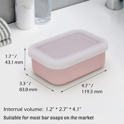 AIDIMMING Silicone Bar Soap Travel Case,Compact Leak Proof Soap Dish with A See-Through Lid,Portable Soap Bar Holder for Traveling,Camping,Gym,Outdoor(Clear&Pink)