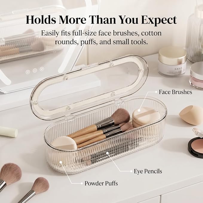 Makeup Brush Holder Organizer Clear Acrylic Makeup Sponges Organizer,Cosmetic Storage Case with Lid Display Case for Vanity (Brush Organizer)