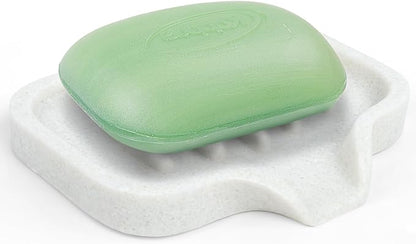 Self Draining Soap Dish for Shower and Bathroom Sink - Large Marble Resin Soap Holder with Drain, Non Slip Soap Tray for Bar Soap, Kitchen & Bathroom Counter
