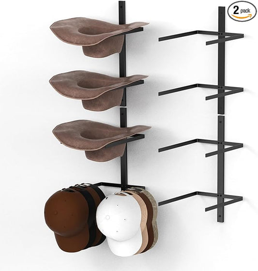Cowboy Hat Rack, 4 Pieces Metal Western Hat Organizer, Black Cowboy Hat Holder Wall Storage Hat Holder for Wall Decor, Western Room Decor, Keeps Original Shape of Hat