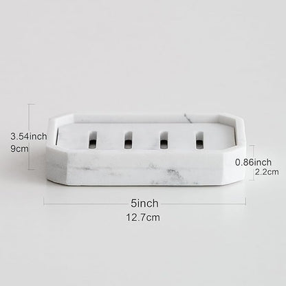 Resin Marble-Like Texture Soap Dish Drainable Soap Holder,Double Layer Draining Soap Dish.