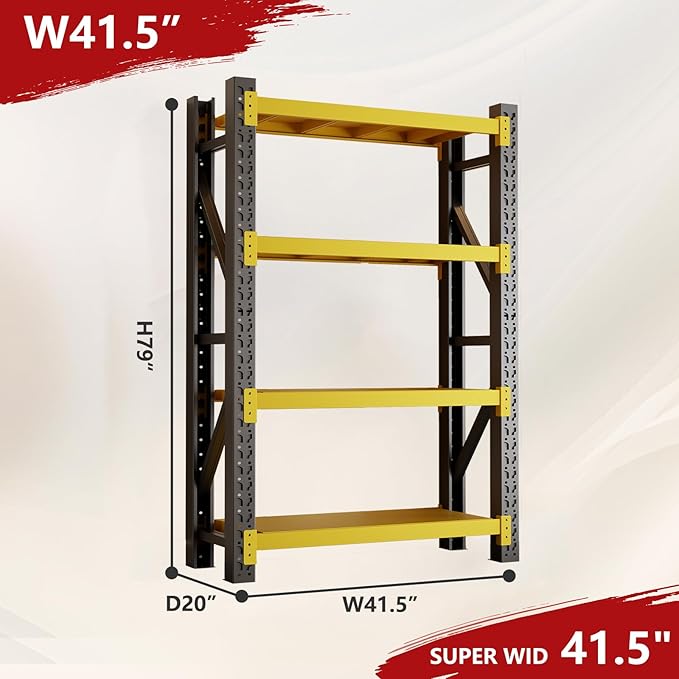 4000lbs Garage Shelving Heavy Duty, 4-Tier Adjustable Metal Shelving, Garage Storage Shelves for Warehouse, Pantry, Basement, 41.5" W X 20" D X 79" H (Black+Yellow, 41.5x20x79)